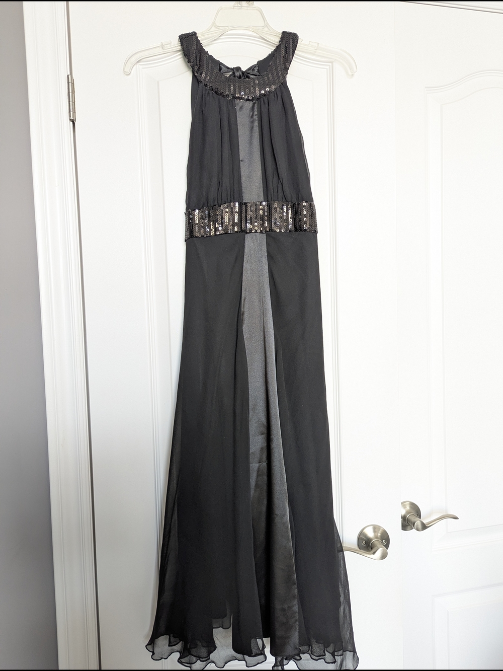 Jonathan Martin Black Chiffon Dress with Sequined Neckline